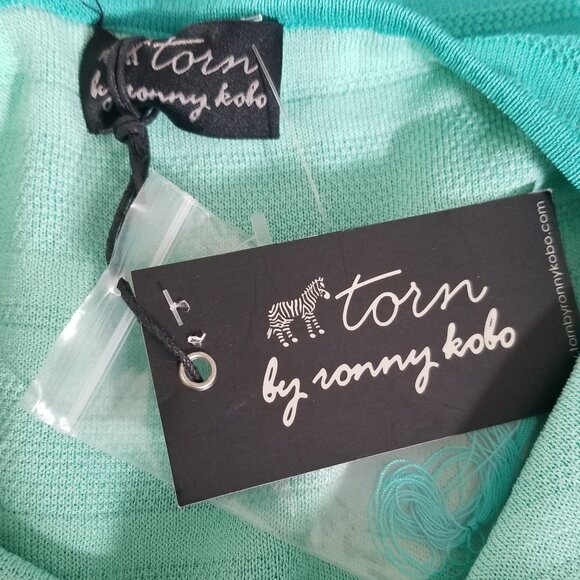 New Torn by Ronny Kobo Barbiecore Knit Mini Dress Off The Shoulder Bodycon XS - Picture 10 of 13